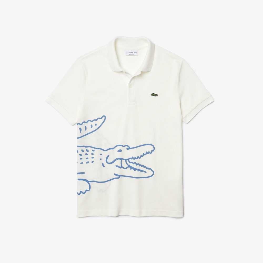 Lacoste Regular Fit Crocodile Print Cotton Pique Polo White | AHGF-71534