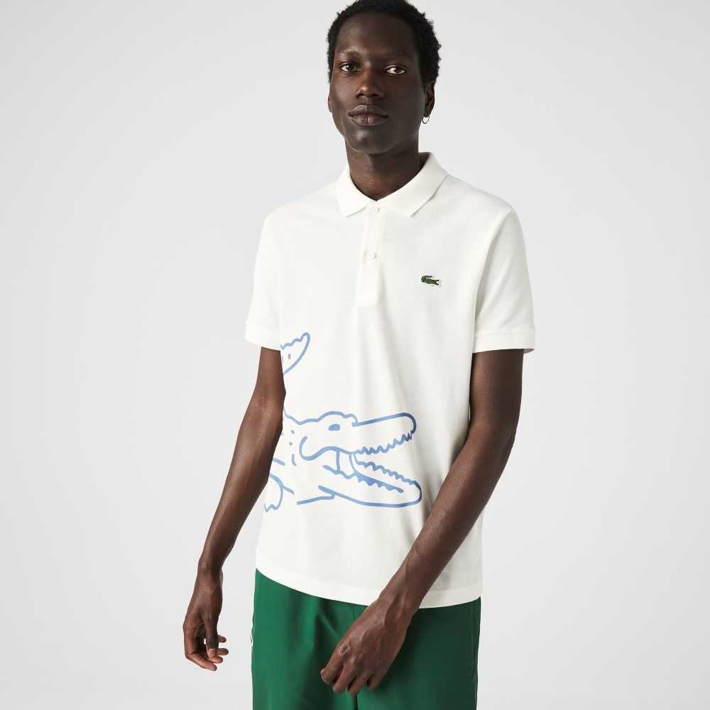 Lacoste Regular Fit Crocodile Print Cotton Pique Polo White | AHGF-71534