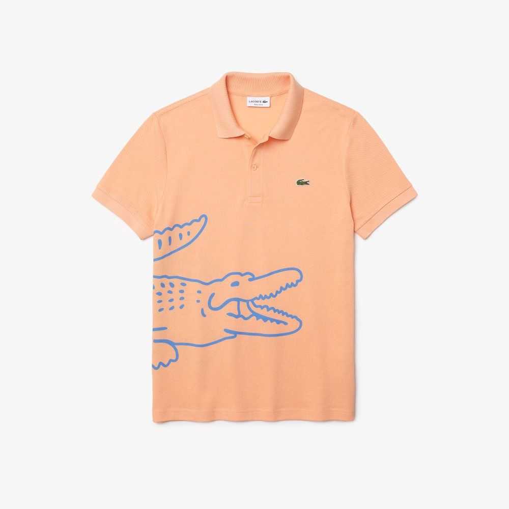 Lacoste Regular Fit Crocodile Print Cotton Pique Polo Light Orange | BJRM-89364