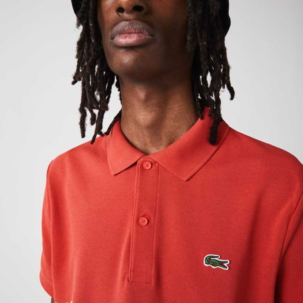 Lacoste Regular Fit Crocodile Print Cotton Pique Polo Red | RADS-62135