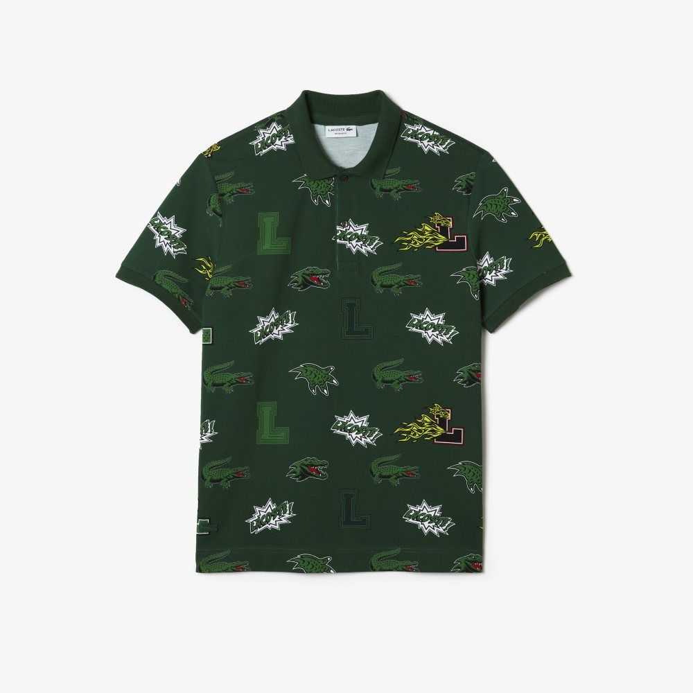 Lacoste Regular Fit Crocodile Print Polo Green / White | JCHS-62903