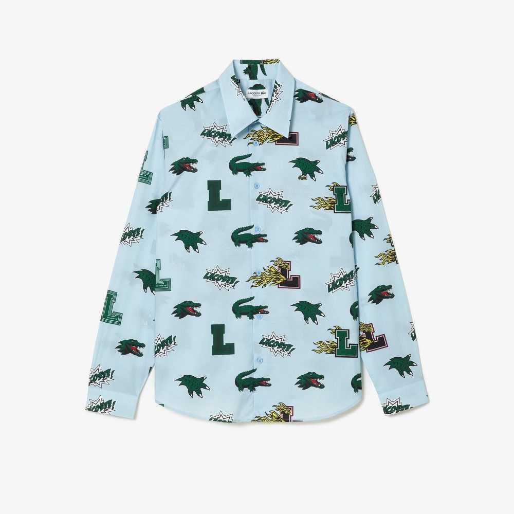 Lacoste Regular Fit Crocodile Print Shirt Blue / White | EAYP-54728