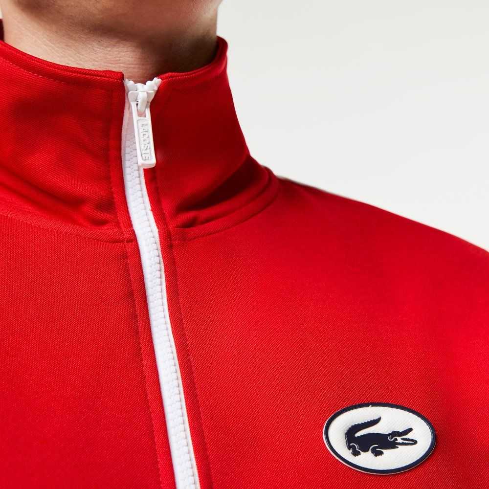 Lacoste Regular Fit High-Neck Pique Zip Sweatshirt Red | CEXH-78421