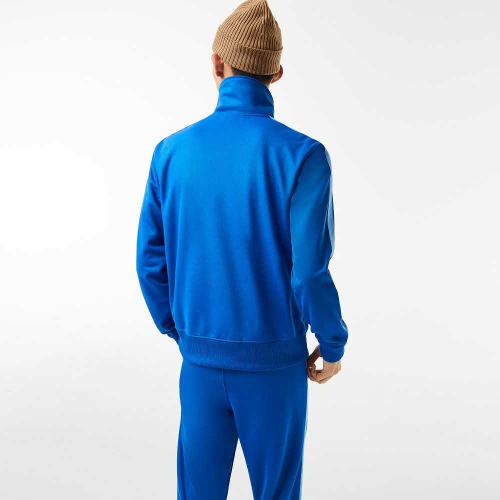 Lacoste Regular Fit High-Neck Pique Zip Sweatshirt Blue | QBTE-82165