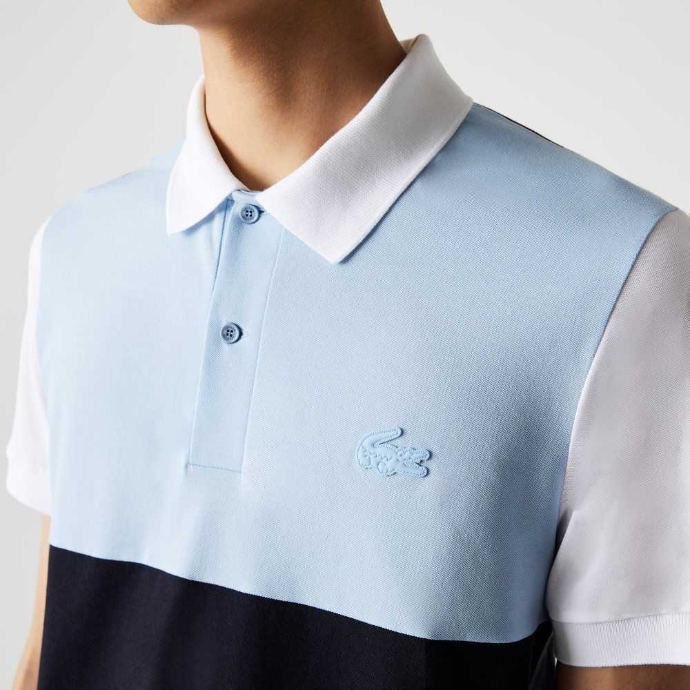 Lacoste Regular Fit Light Breathable Colorblock Pique Polo Navy Blue / Light Blue / White | RIFT-49256