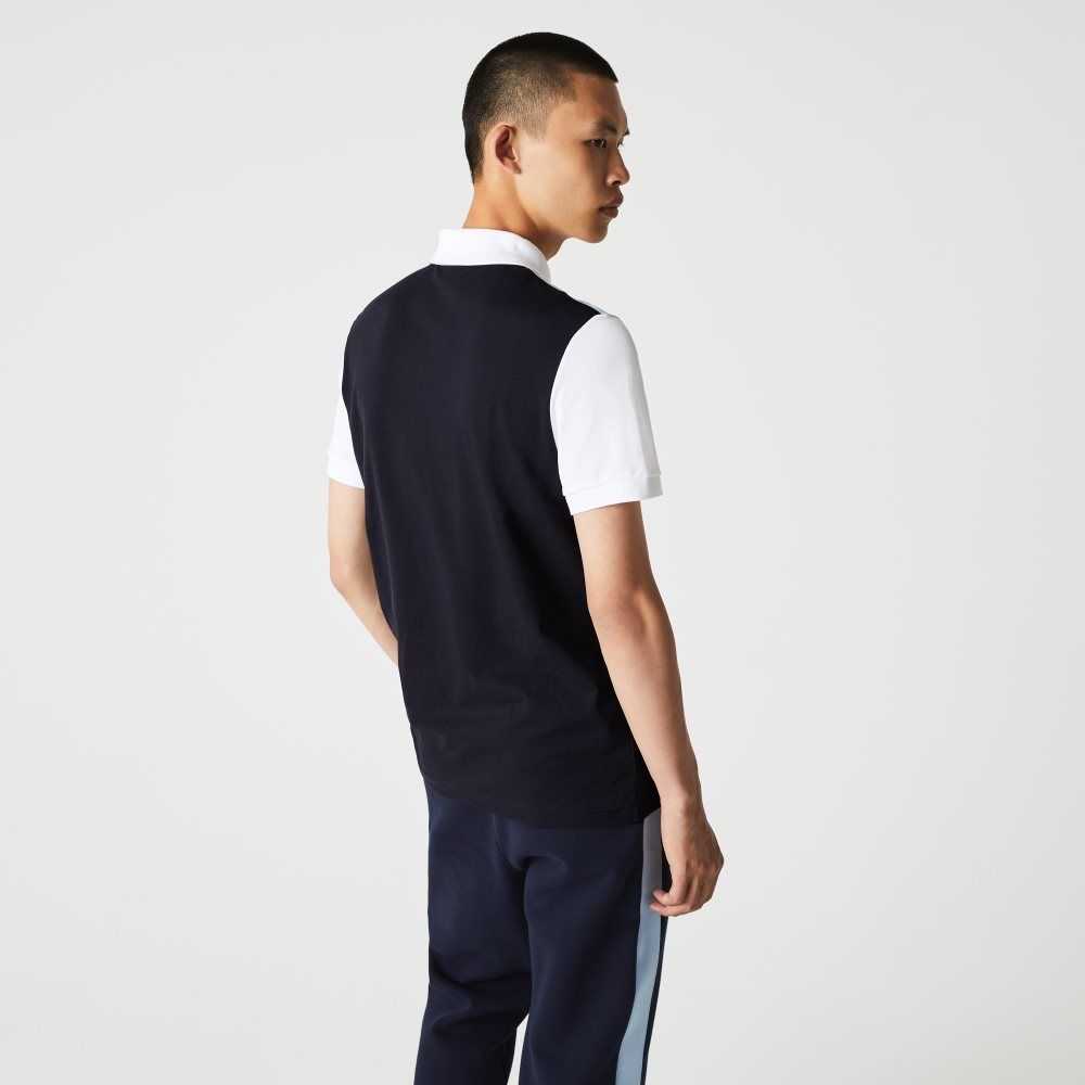 Lacoste Regular Fit Light Breathable Colorblock Pique Polo Navy Blue / Light Blue / White | RIFT-49256