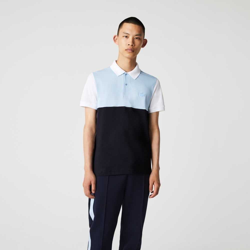 Lacoste Regular Fit Light Breathable Colorblock Pique Polo Navy Blue / Light Blue / White | RIFT-49256