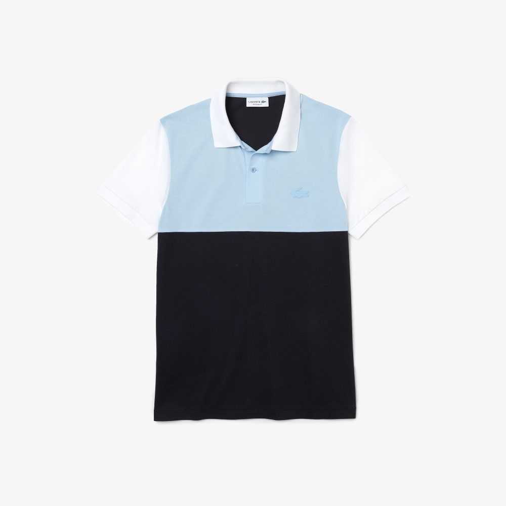 Lacoste Regular Fit Light Breathable Colorblock Pique Polo Navy Blue / Light Blue / White | RIFT-49256