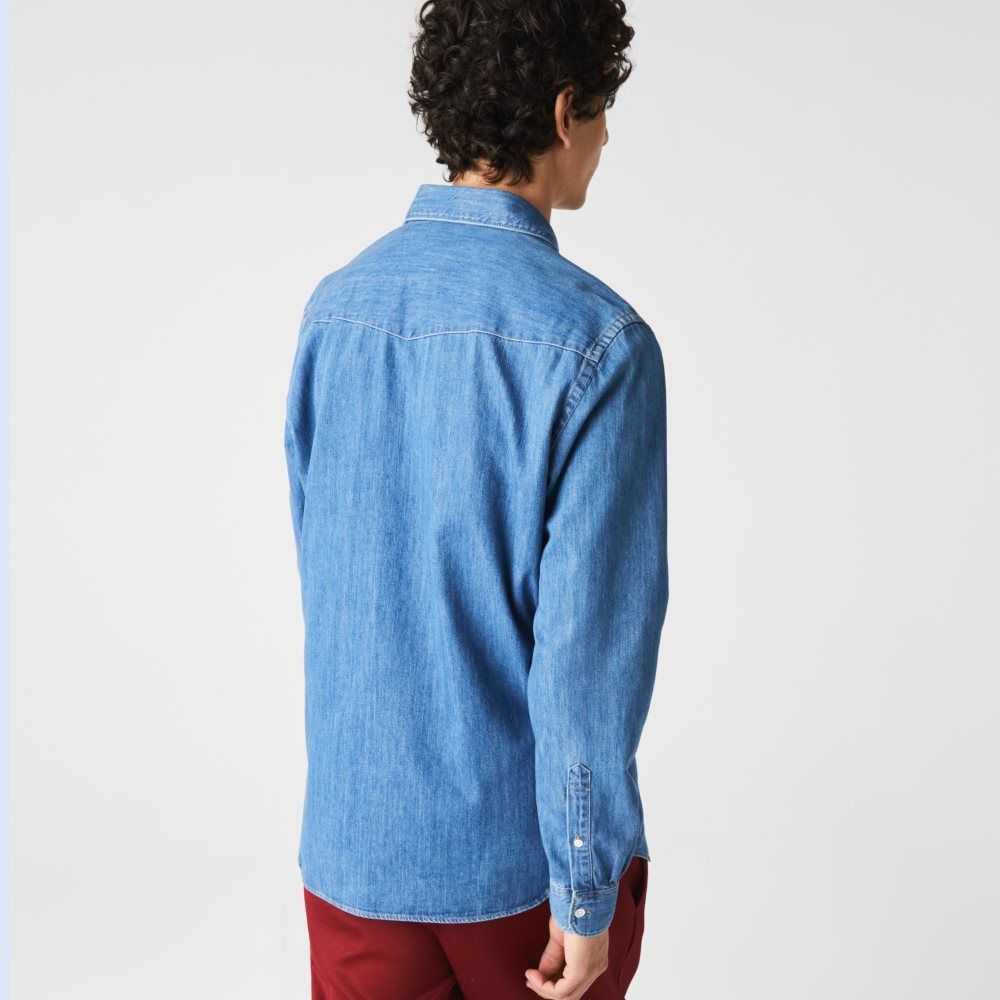 Lacoste Regular Fit Lightweight Organic Cotton Denim Shirt Blue | ODVS-90756