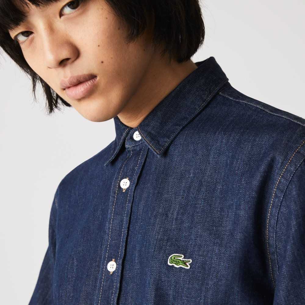 Lacoste Regular Fit Lightweight Organic Cotton Denim Shirt Grey | UQXH-07628