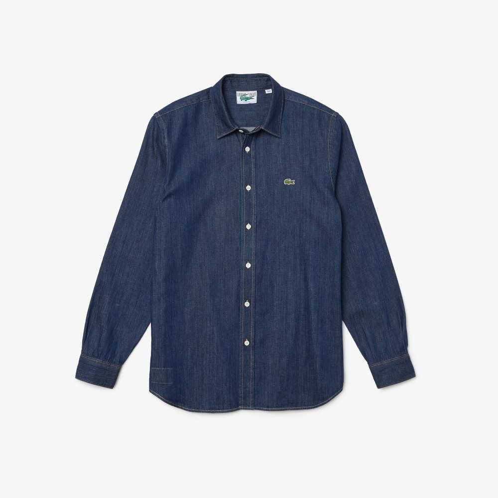 Lacoste Regular Fit Lightweight Organic Cotton Denim Shirt Grey | UQXH-07628