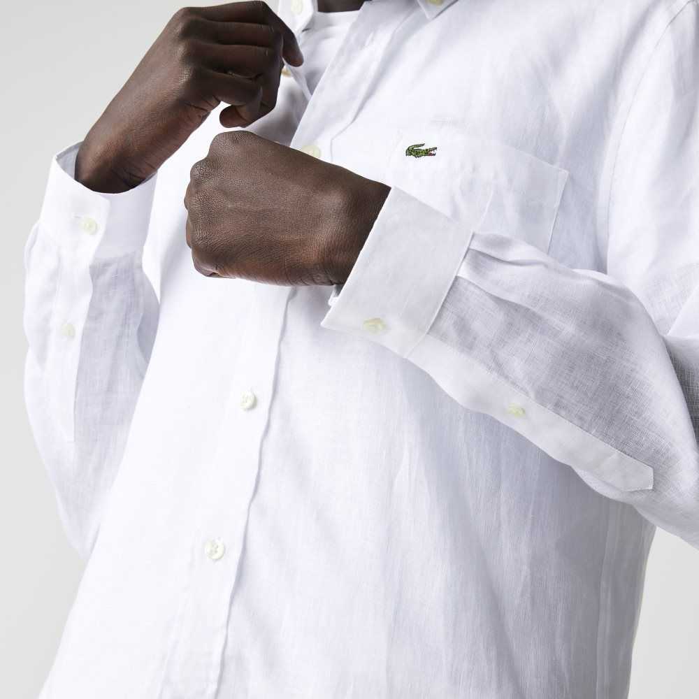 Lacoste Regular Fit Linen Shirt White | RLJX-17495