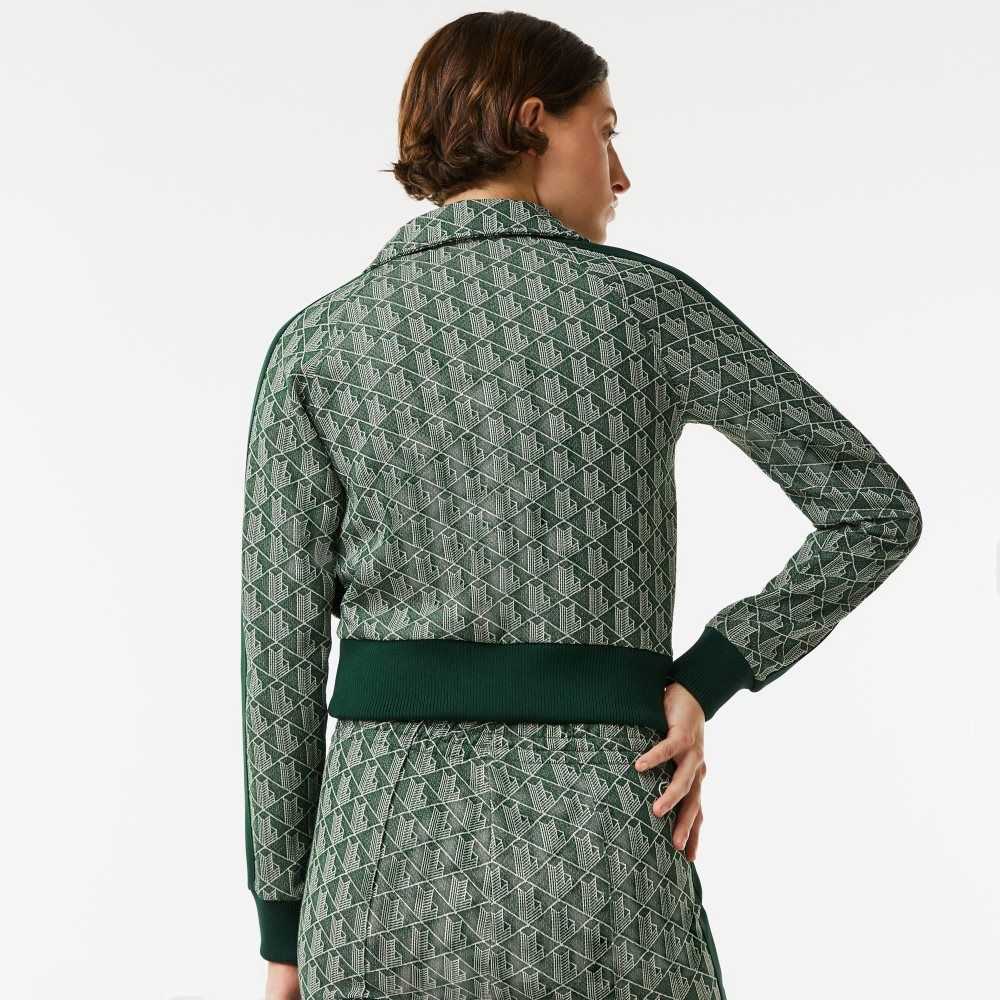 Lacoste Regular Fit Monogram Zip Sweatshirt Green / Beige | LZQN-57468