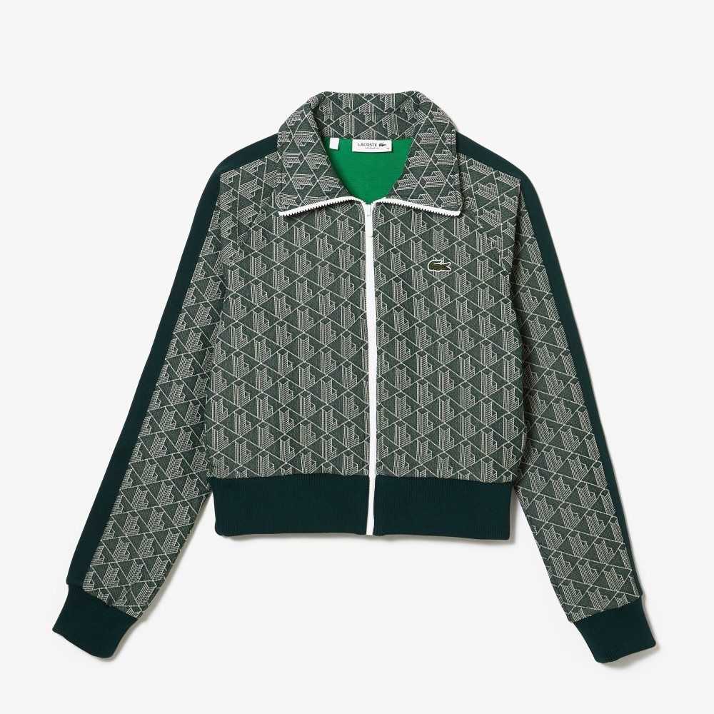 Lacoste Regular Fit Monogram Zip Sweatshirt Green / Beige | LZQN-57468