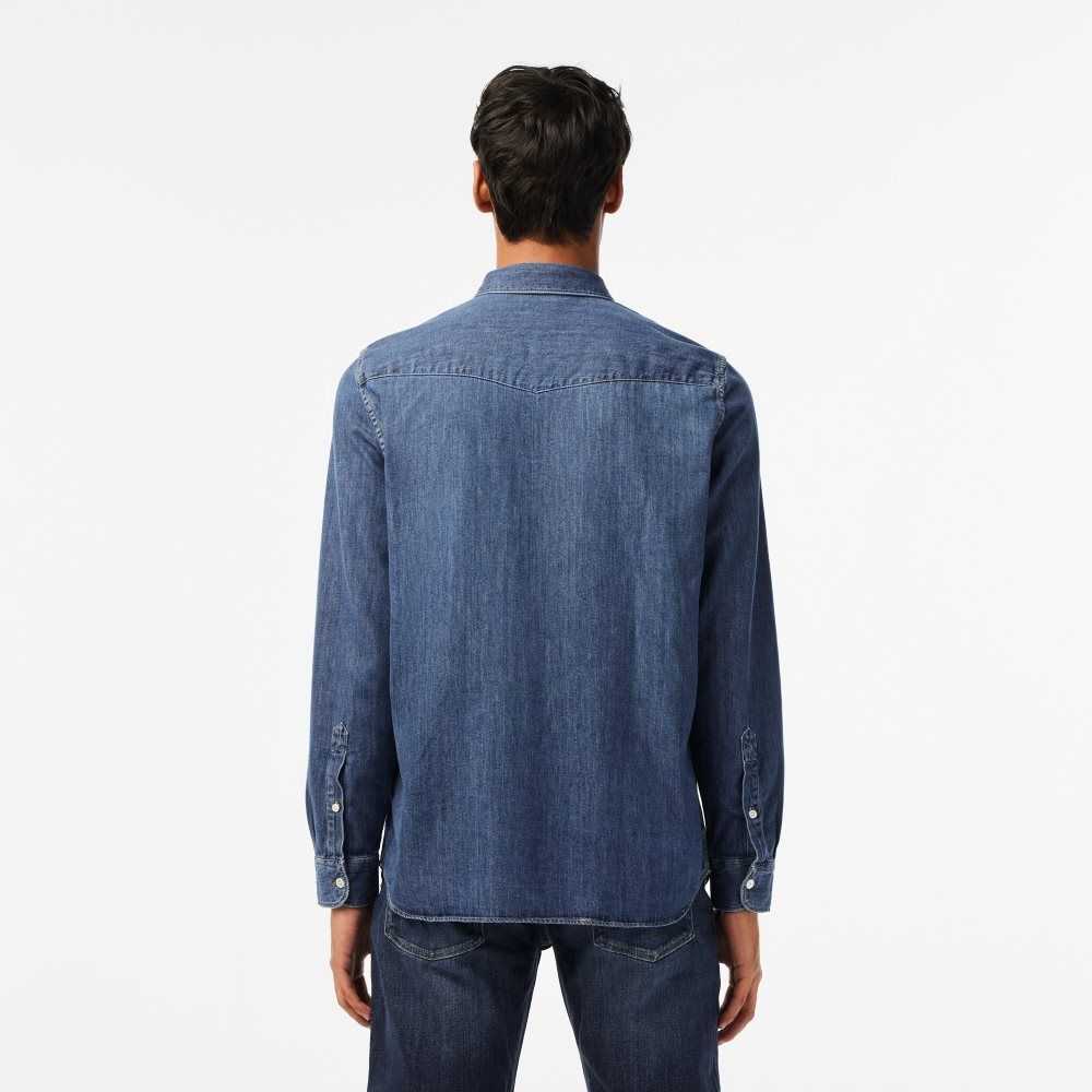 Lacoste Regular Fit Organic Cotton Denim Shirt Blue | XCNH-42975