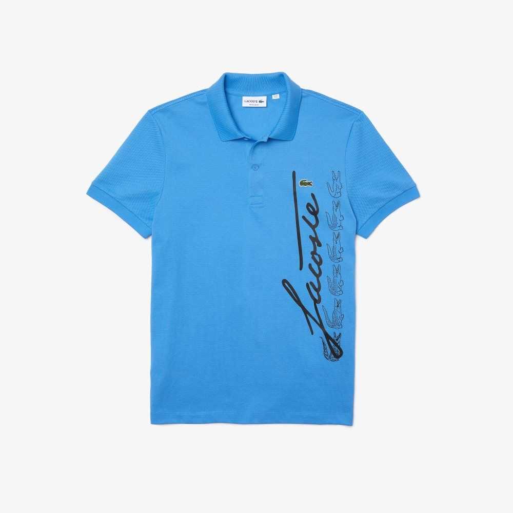 Lacoste Regular Fit Signature Cotton Pique Polo Blue | VFDY-46825