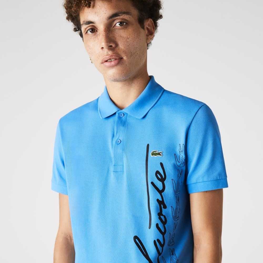 Lacoste Regular Fit Signature Cotton Pique Polo Blue | VFDY-46825