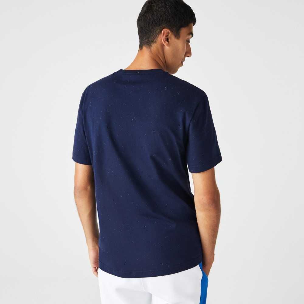 Lacoste Regular Fit Speckled Print Cotton Jersey T-Shirt Navy Blue | FNAW-98754