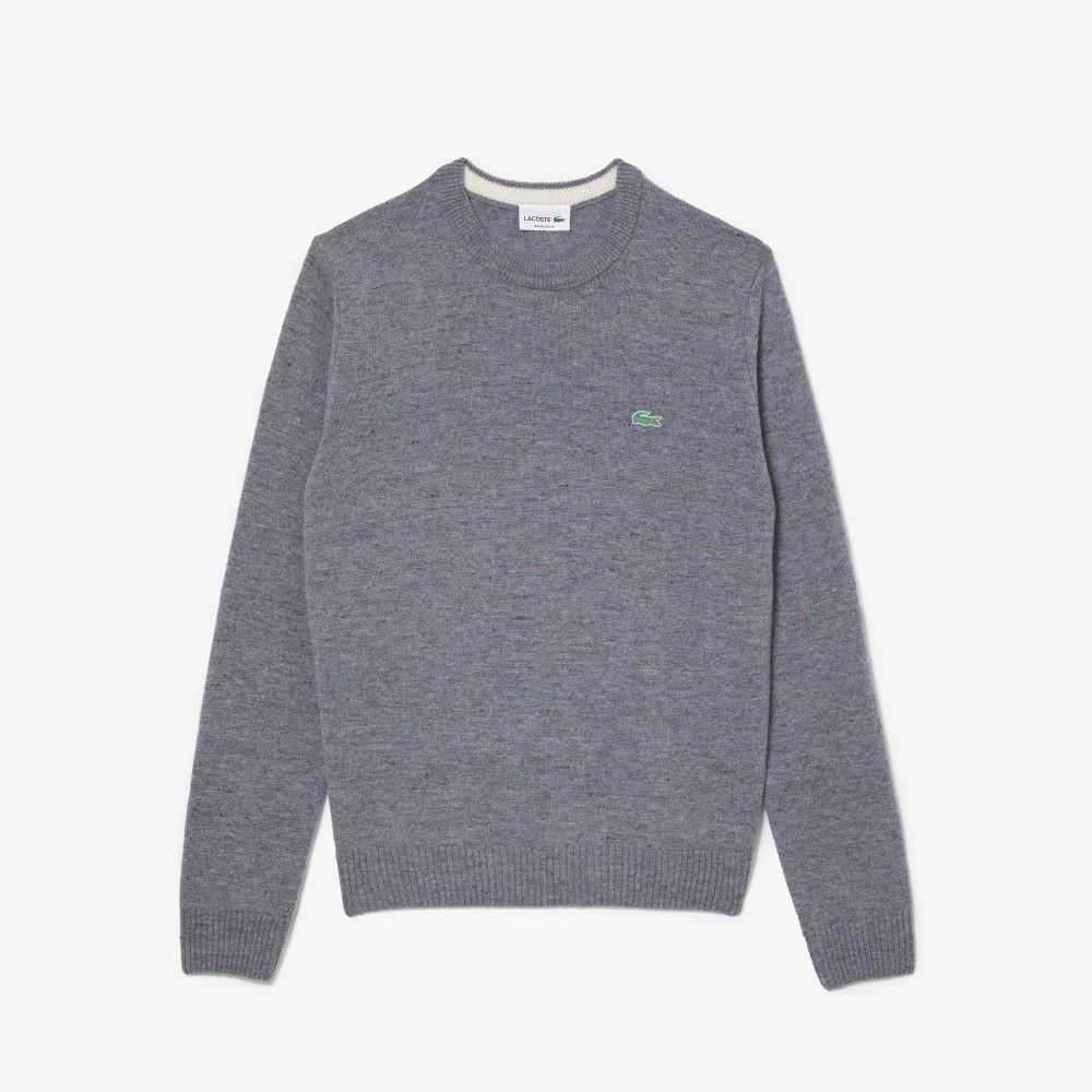 Lacoste Regular Fit Speckled Print Wool Jersey Sweater Grey Chine | GKWL-94105