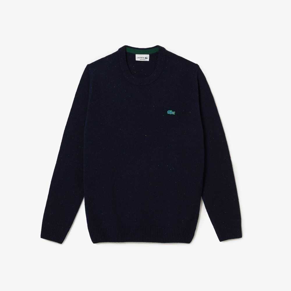 Lacoste Regular Fit Speckled Print Wool Jersey Sweater Navy Blue | XFID-72641