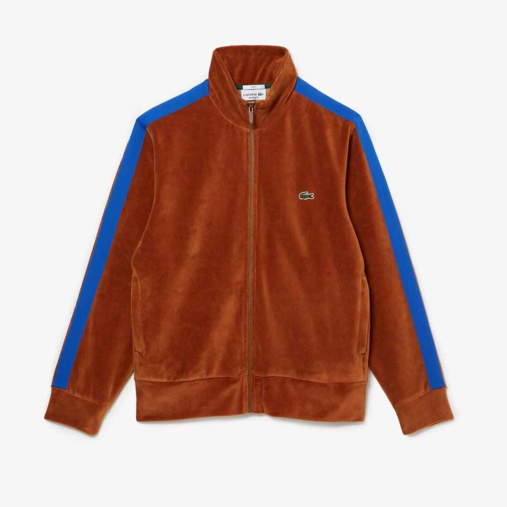 Lacoste Regular Fit Velvet Zip Sweatshirt Brown | GUZP-35890