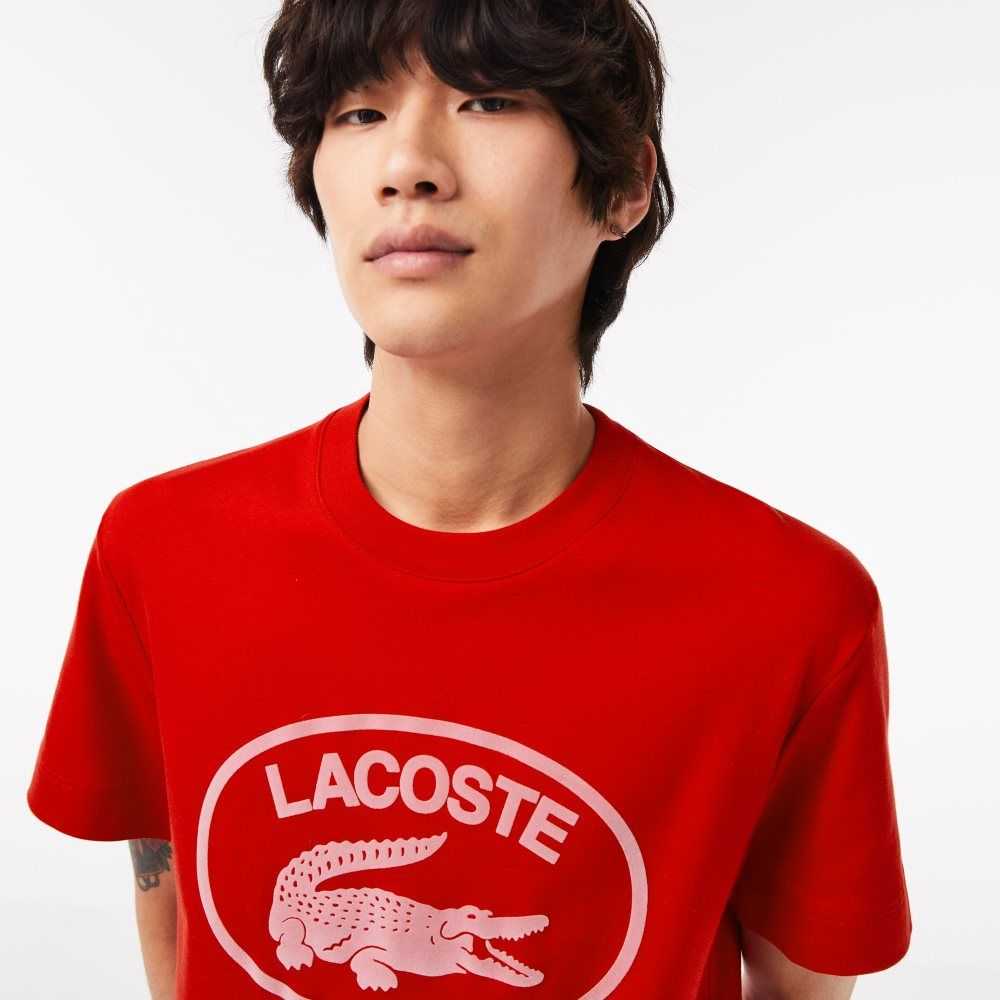 Lacoste Relaxed Fit Branded Cotton T-Shirt Red / Pink | FAEB-92041