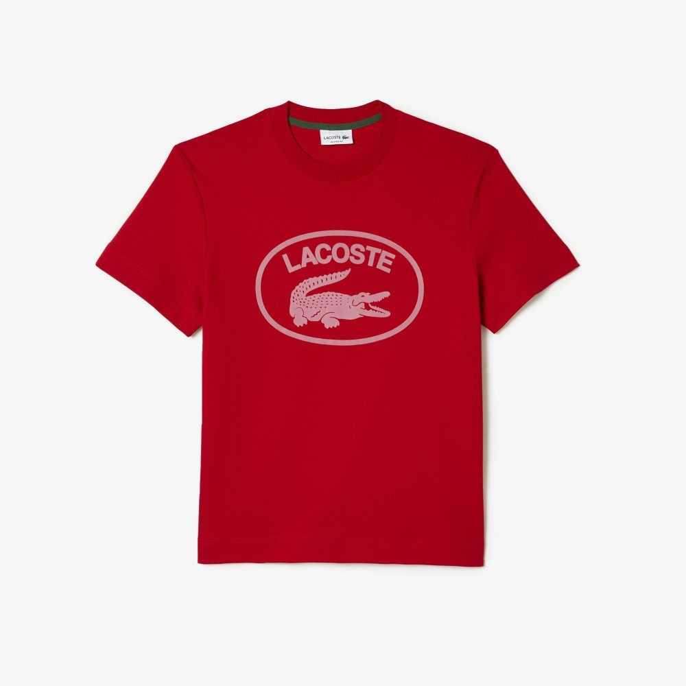 Lacoste Relaxed Fit Branded Cotton T-Shirt Red / Pink | FAEB-92041