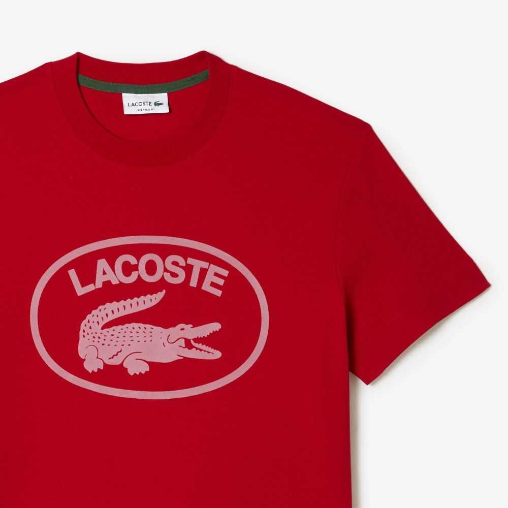 Lacoste Relaxed Fit Branded Cotton T-Shirt Red / Pink | FAEB-92041