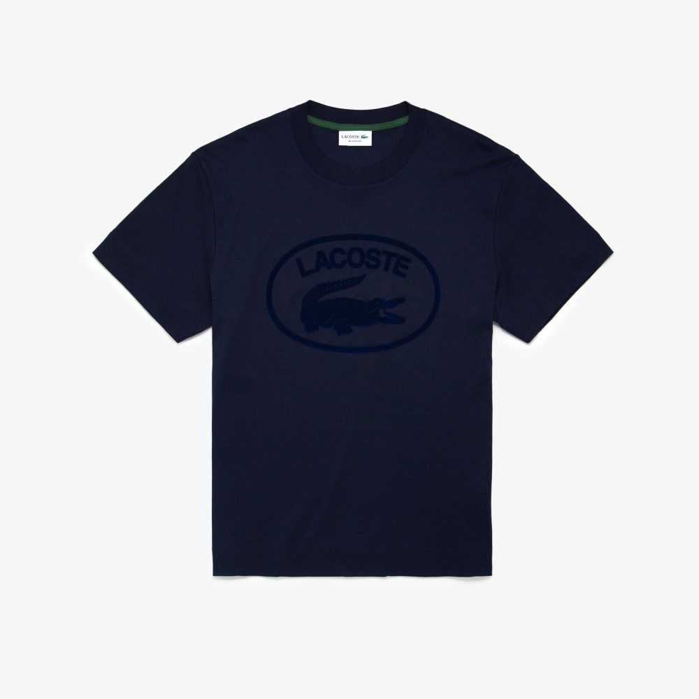 Lacoste Relaxed Fit Branded Cotton T-Shirt Navy Blue | QFZP-83625