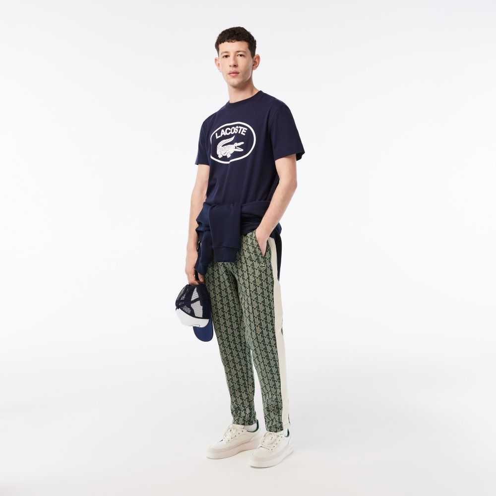 Lacoste Relaxed Fit Branded Cotton T-Shirt Navy Blue / White | XOFM-95428