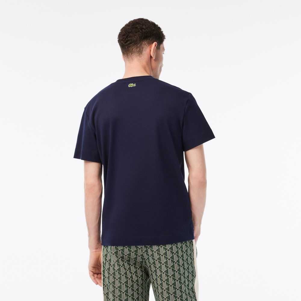 Lacoste Relaxed Fit Branded Cotton T-Shirt Navy Blue / White | XOFM-95428