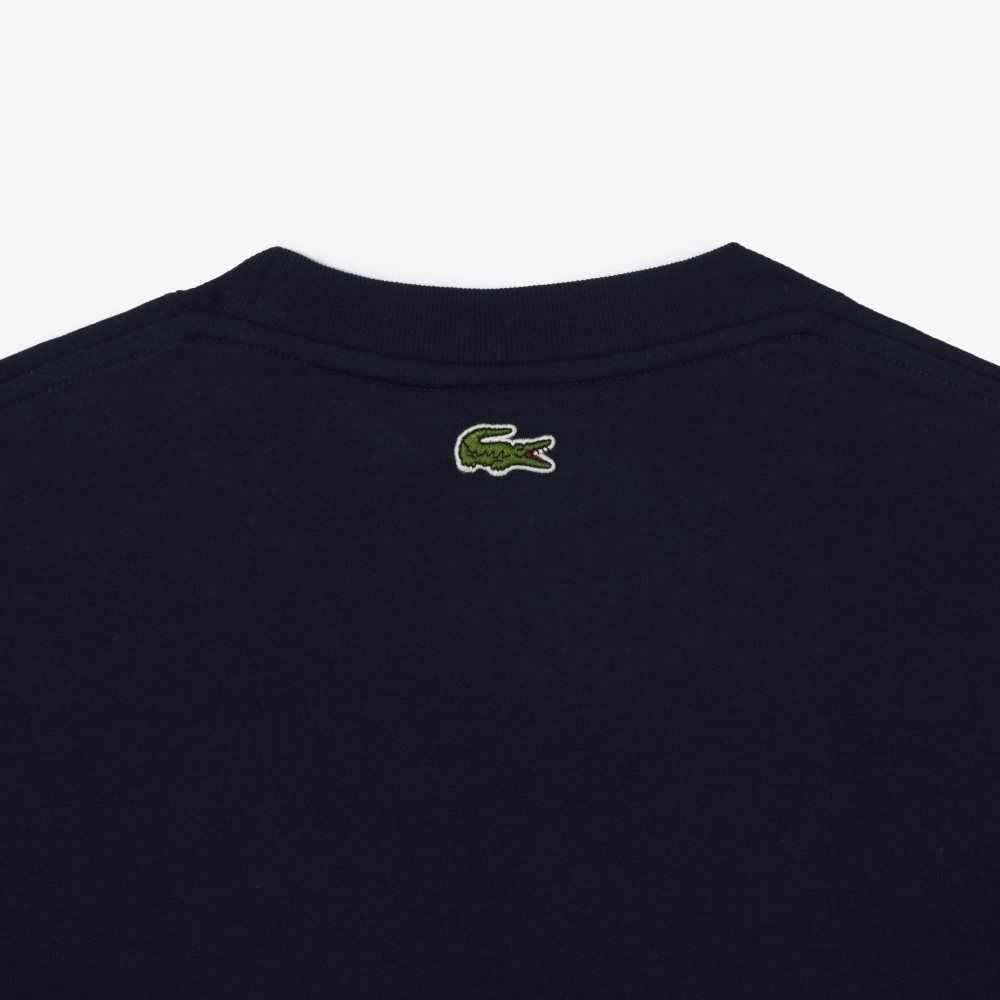 Lacoste Relaxed Fit Branded Cotton T-Shirt Navy Blue / White | XOFM-95428