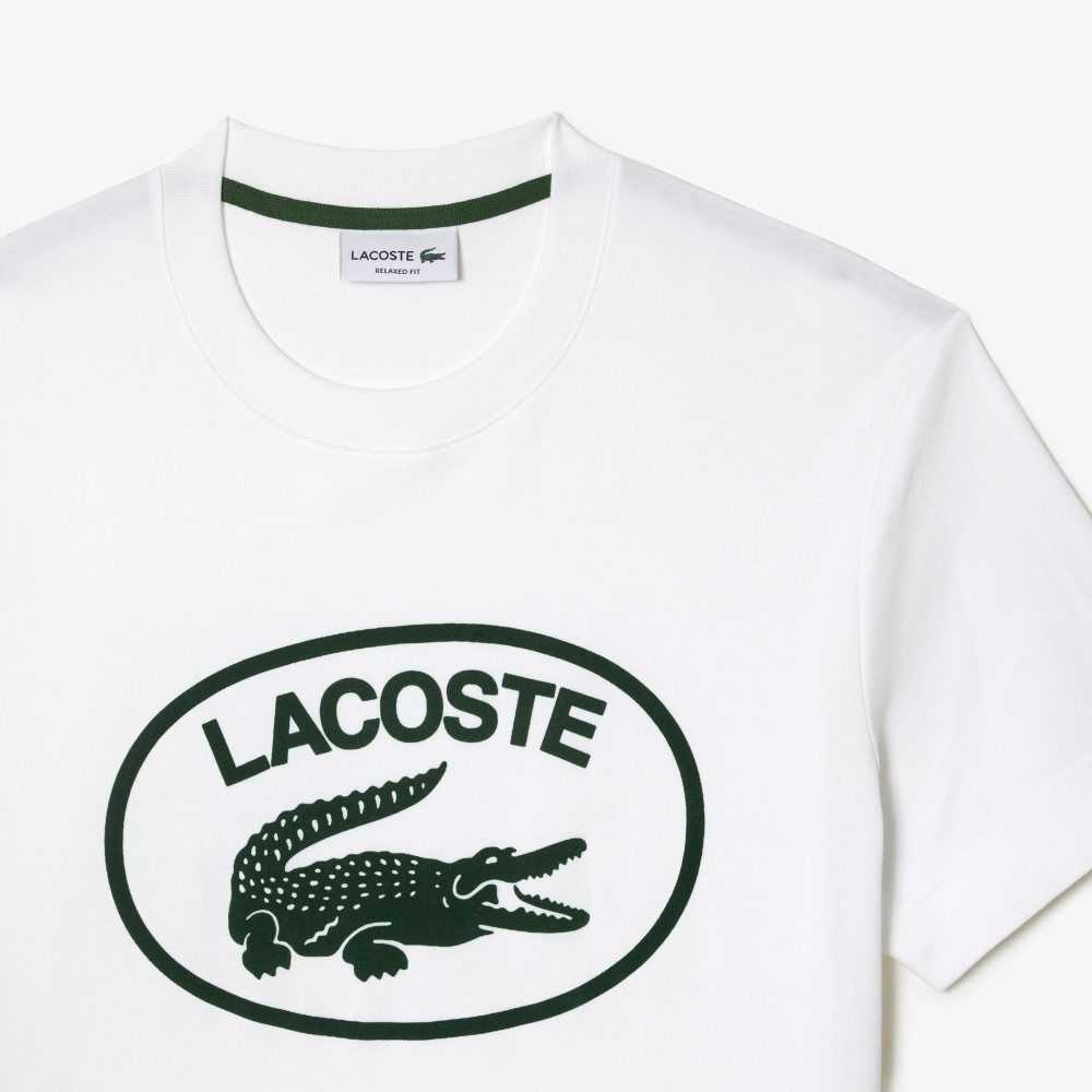 Lacoste Relaxed Fit Branded Cotton T-Shirt White / Green | YGRW-39502