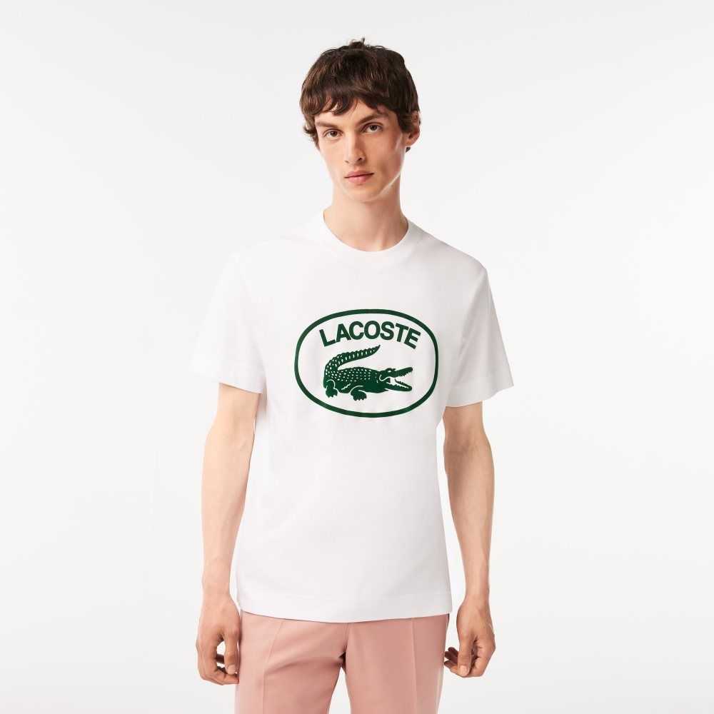 Lacoste Relaxed Fit Branded Cotton T-Shirt White / Green | YGRW-39502
