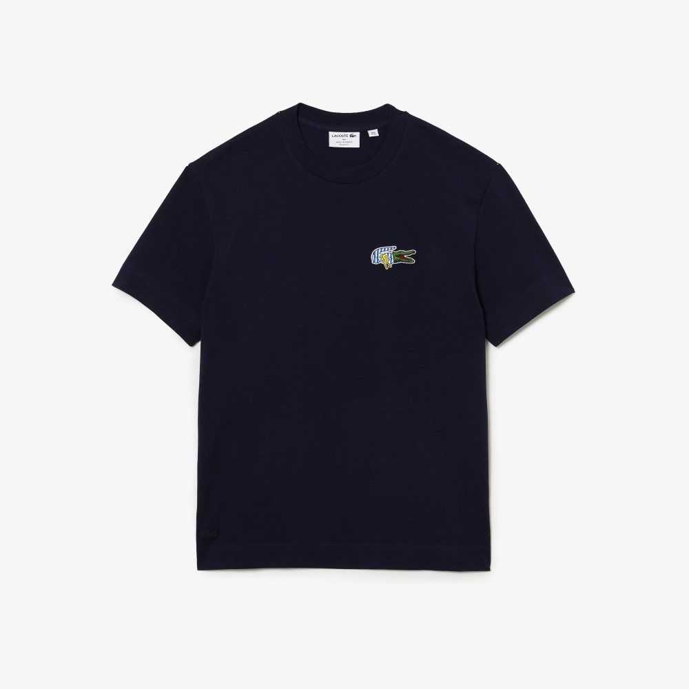 Lacoste Relaxed Fit Comic Effect Badge T-Shirt Navy Blue | SGZQ-12035