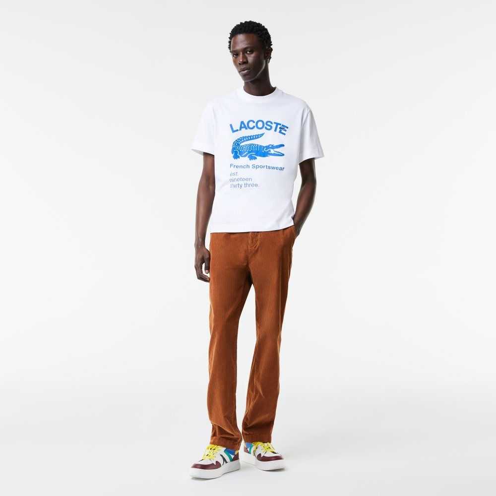 Lacoste Relaxed Fit Crocodile T-Shirt White | TXFE-81057