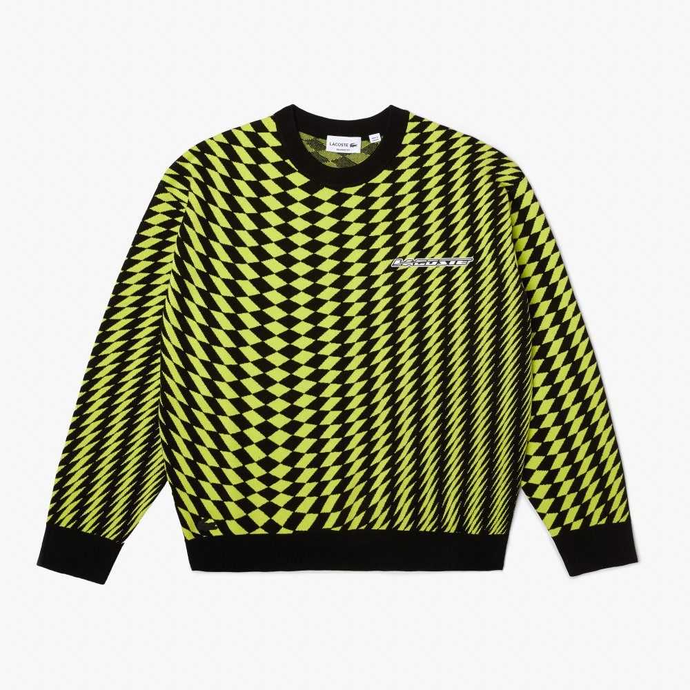 Lacoste Relaxed Fit Jacquard Sweater Black / Yellow | QYOA-81645