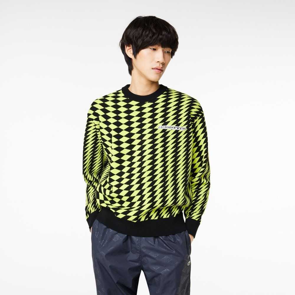 Lacoste Relaxed Fit Jacquard Sweater Black / Yellow | QYOA-81645