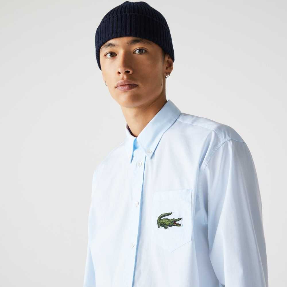 Lacoste Relaxed Fit Large Crocodile Cotton Shirt Blue | LKHF-46357
