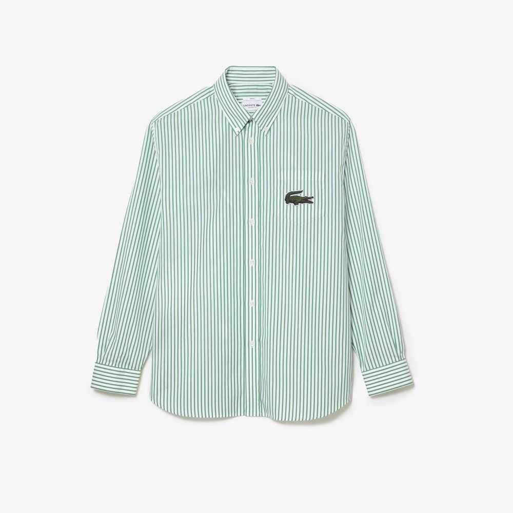 Lacoste Relaxed Fit Large Crocodile Cotton Shirt White / Green | LQSG-21596