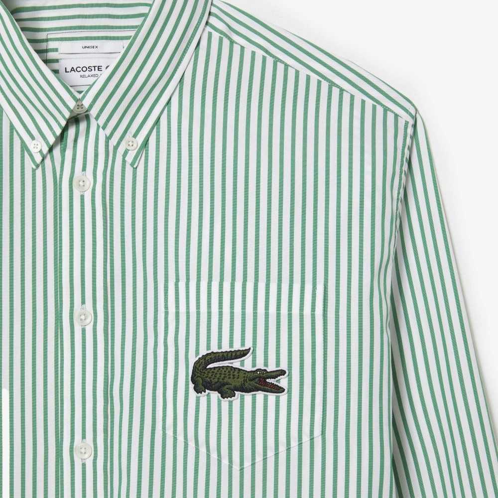Lacoste Relaxed Fit Large Crocodile Cotton Shirt White / Green | LQSG-21596