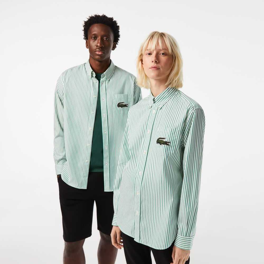 Lacoste Relaxed Fit Large Crocodile Cotton Shirt White / Green | LQSG-21596