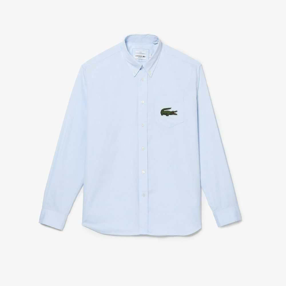 Lacoste Relaxed Fit Large Crocodile Cotton Shirt Blue | VIBM-20873