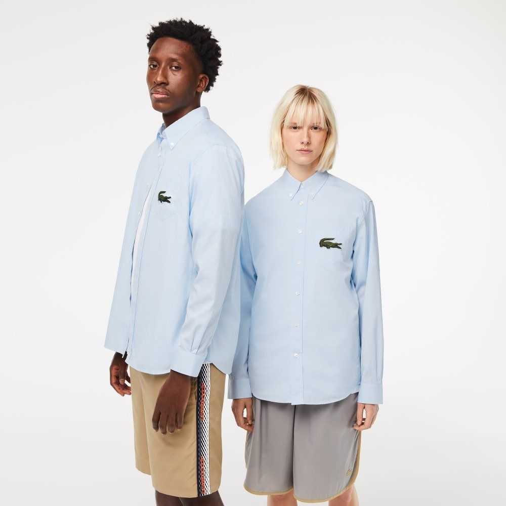 Lacoste Relaxed Fit Large Crocodile Cotton Shirt Blue | VIBM-20873