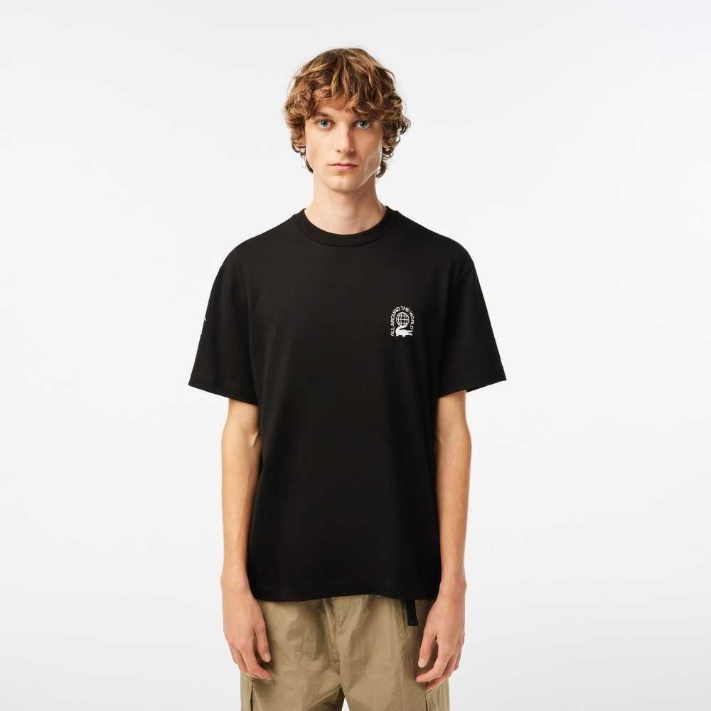 Lacoste Relaxed Fit Organic Cotton Jersey T-Shirt Black | IXKW-85603