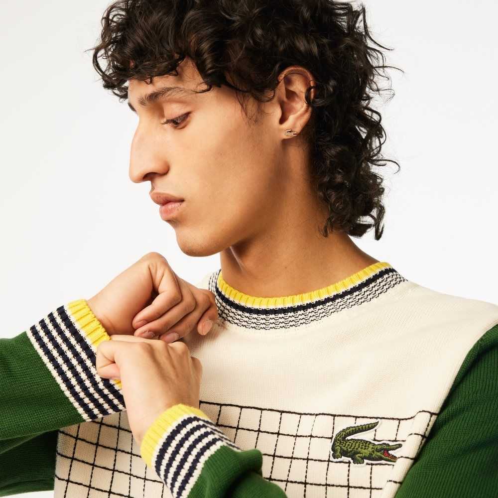 Lacoste Relaxed Fit Organic Cotton Sweater White / Green | FEBX-52089