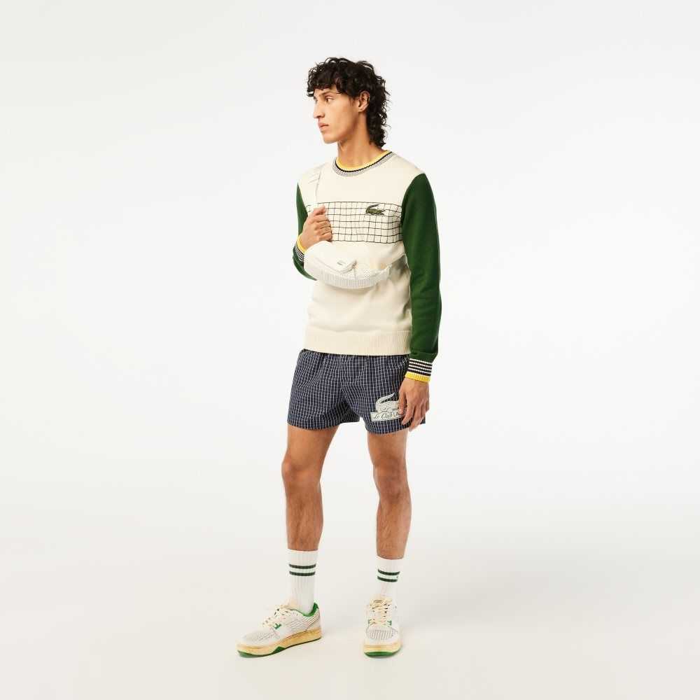 Lacoste Relaxed Fit Organic Cotton Sweater White / Green | FEBX-52089