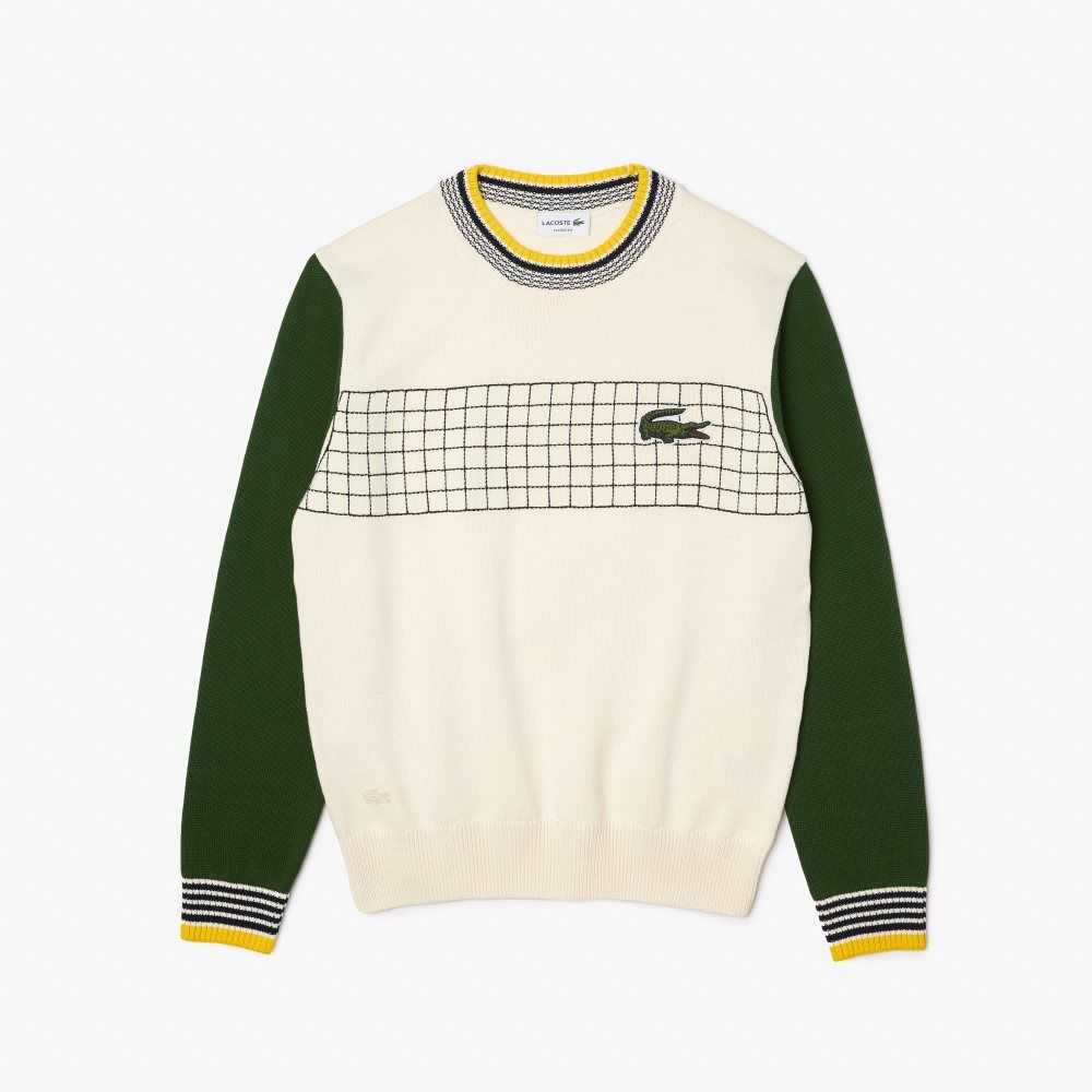 Lacoste Relaxed Fit Organic Cotton Sweater White / Green | FEBX-52089