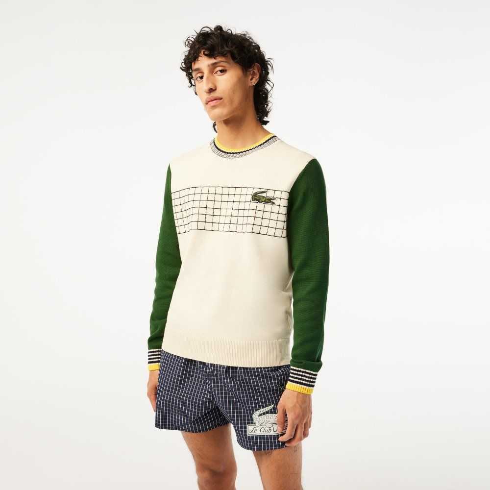 Lacoste Relaxed Fit Organic Cotton Sweater White / Green | FEBX-52089