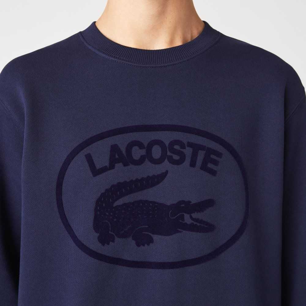 Lacoste Relaxed Fit Organic Cotton Sweatshirt Navy Blue | SOED-50469